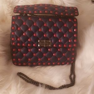 Navy and red studded crossbody